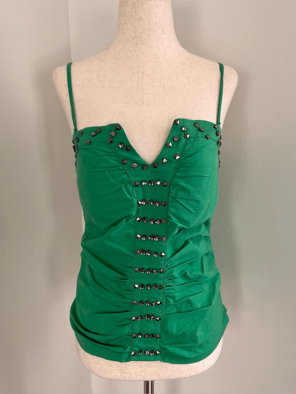 Vintage Dead-stock Lydia green ruched studded corset top Size M